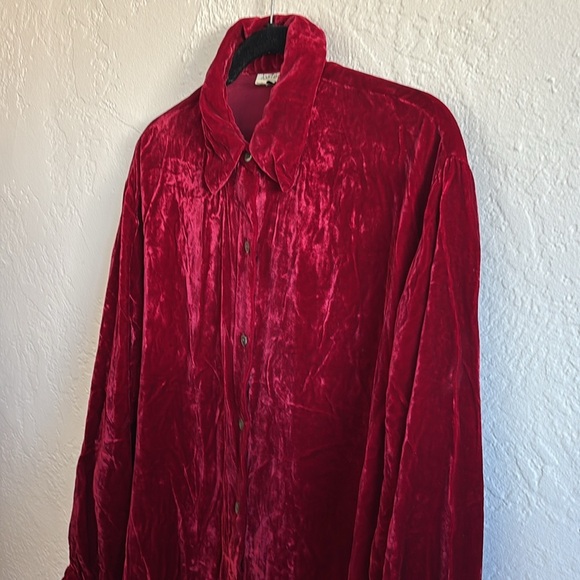 Ann Taylor holiday silk blend crushed velvet long sleeve button down tunic top - Picture 4 of 8